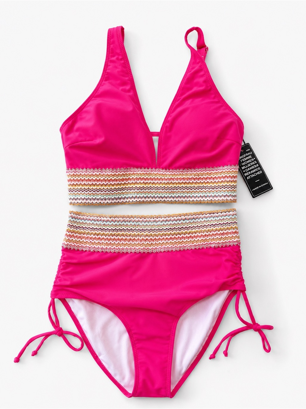 Blooming Jelly NWT Hot Pink Smocked Waist Plunge Cutout One Piece Swimsuit S